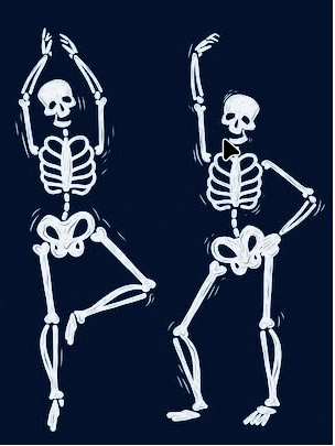 Two dancing human skeletons